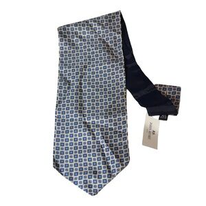 NEW John Henric Sweden mens khaki navy square pattern 100% silk ascot NWT